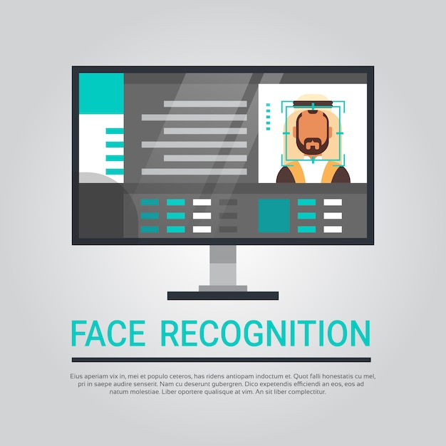 face recognition technology computer scanning muslim male user biometric identification concept