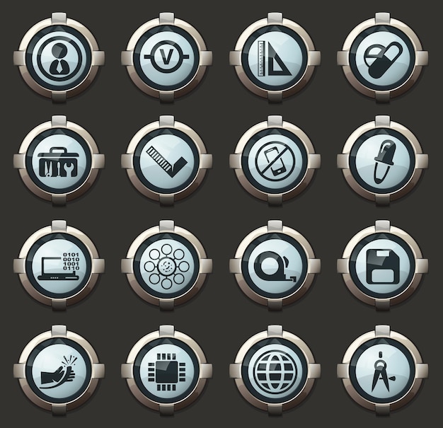 faculty of mechanics vector icons in the stylish round buttons for mobile applications and web