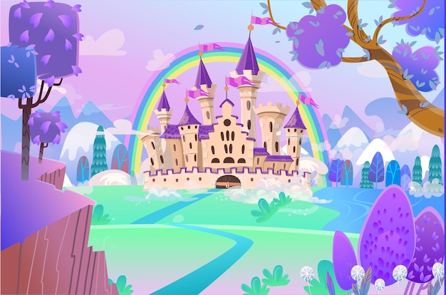 fairytale cartoon castle cute cartoon castle fantasy fairy tale palace with rainbow