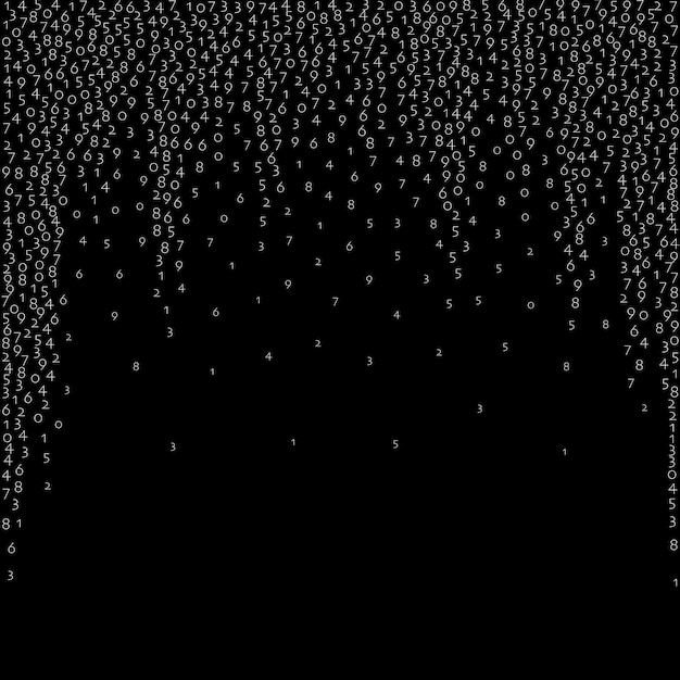 Falling numbers, big data concept. Binary white flying digits. Unique futuristic banner on black background. Digital vector illustration with falling numbers.