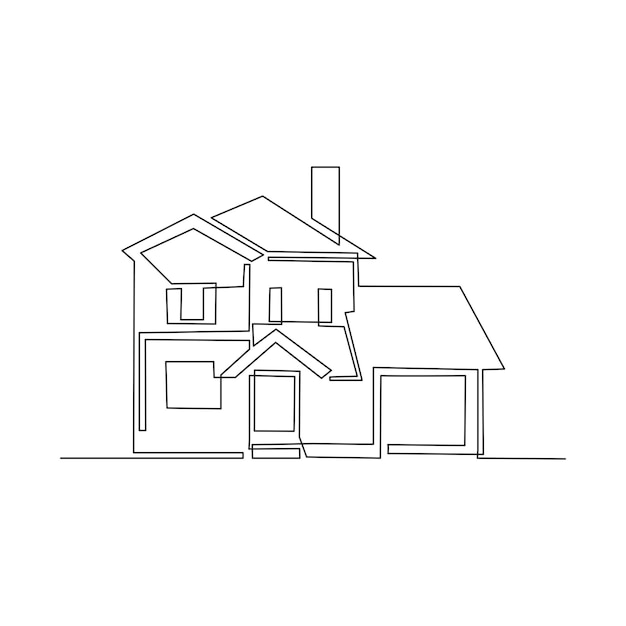 Family house in continuous line art drawing style