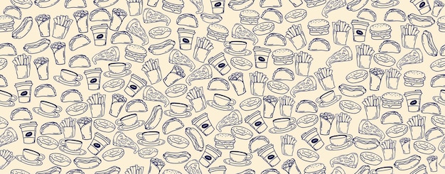 fast food seamless pattern background vector illustration line art icon perfect for menu decoration