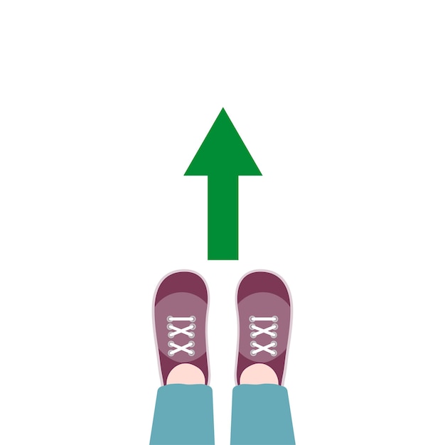 Feet with footwear shoes and arrow EPS 10