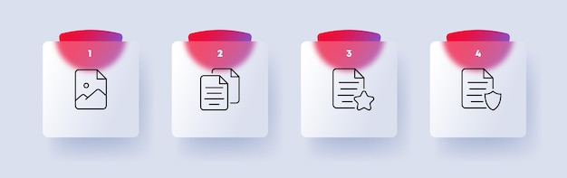 File management set icon Digital image document star shield important protected information private Business concept Glassmorphism style Vector line icon for Business and Advertising