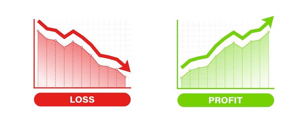 financial profit and loss graph charts green arrow up and red down arrow profit and loss trading of trader financial crisis profit decrease graph finance concept with up down arrow symbol