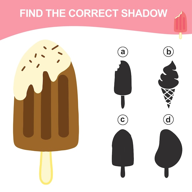 Find the correct shadow Matching ice cream with the shadow Worksheet for kid Vector file