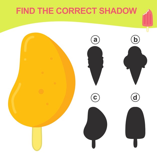 Find the correct shadow Matching ice cream with the shadow Worksheet for kid Vector file