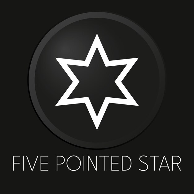 Five pointed star minimal vector line icon on 3D button isolated on black background Premium Vector