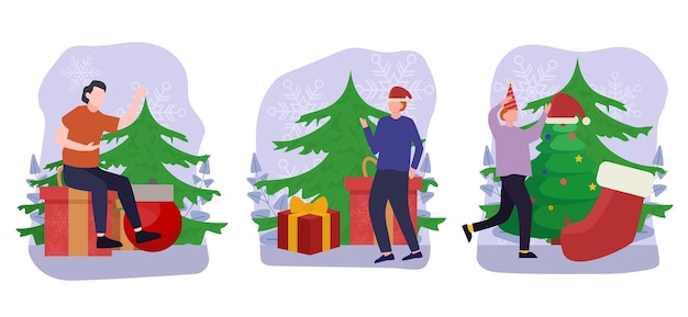 Flat Bundle Christmas Celebration Design Illustrasjon