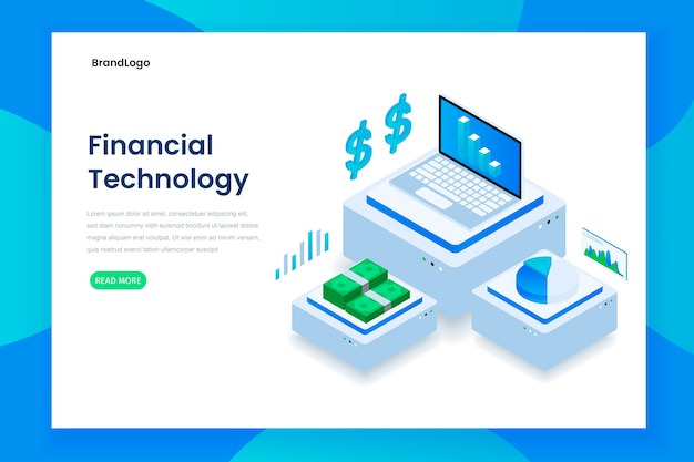 flat color modern isometric financial technology concept landing page
