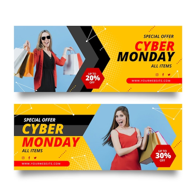 Flat design cyber monday banner shopping spree