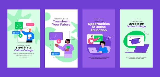 Flat design Instagram-historier for online høyskole