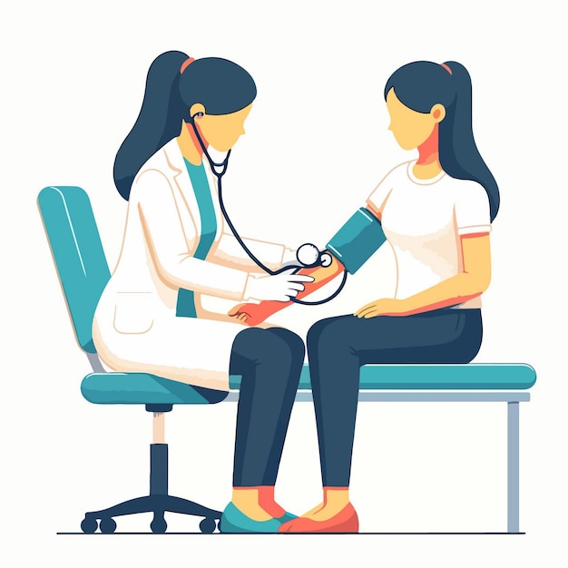 flat design of a healthcare professional taking a patients blood pressure
