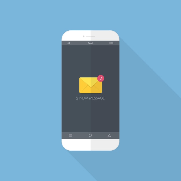flat design style smartphone or tablet with email alert on the screen vector design element