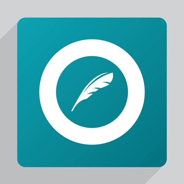 Flat feather icon, white on green background