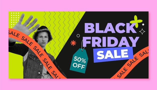 Flat horizontal banner template for black friday sales