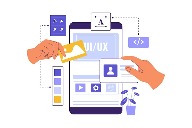 flat illustration of ui ux design elements for mobile interface