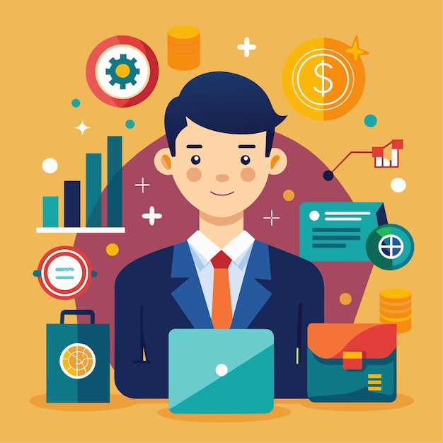 Flat Style Vector Financial Analyst Illustration