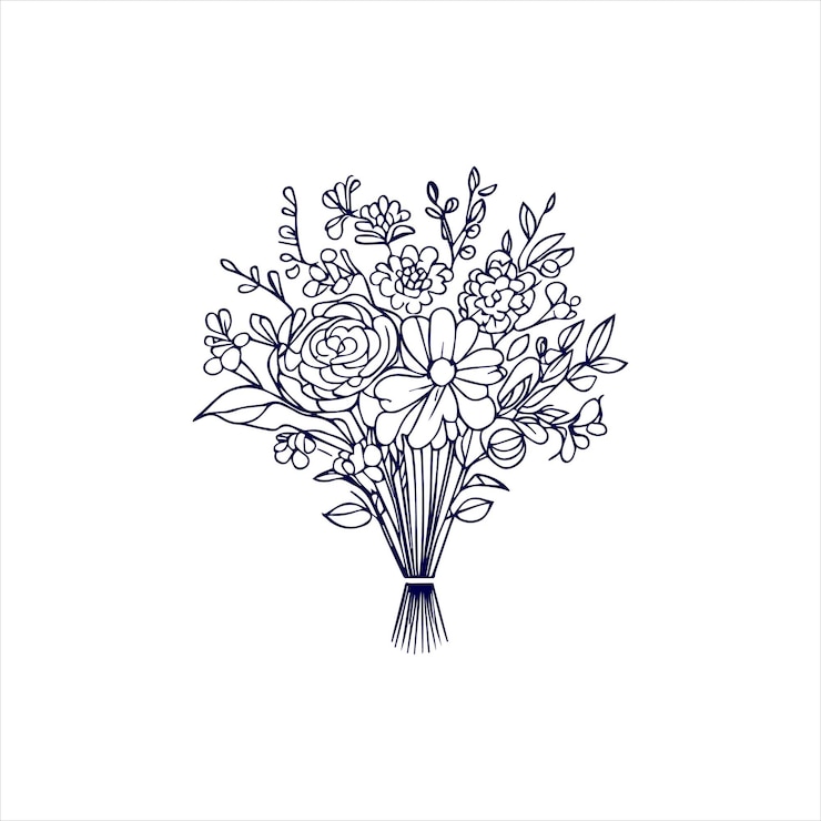 Vektor floral arrangement and bouquet doodle line art hand drawn flower illustration