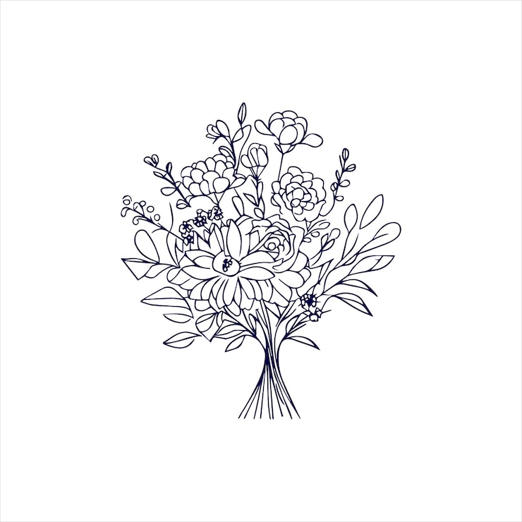 Vektor floral arrangement and bouquet doodle line art hand drawn flower illustration