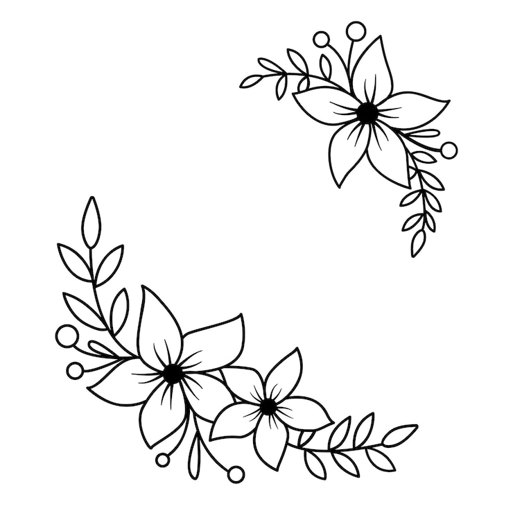 Vektor floral corner in vector isolated on white background simple frame with flowers and leaves
