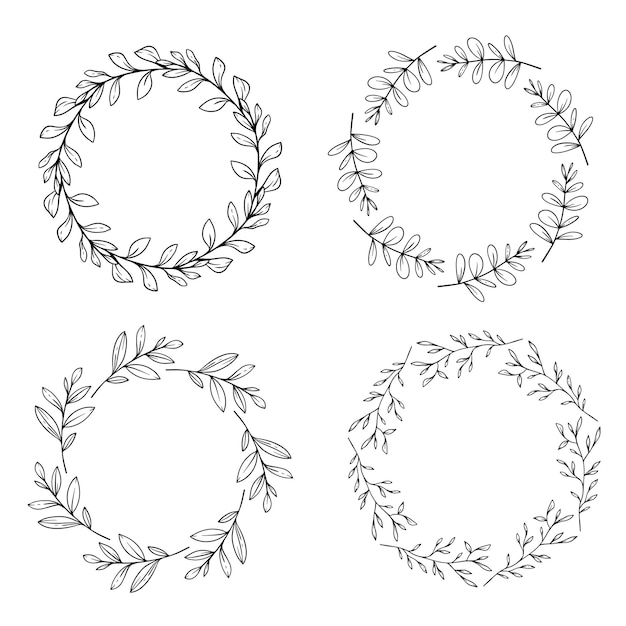 Floral Frames Line Art Fine Line Greenery Frames Hand Drawn Illustration Outline Leaves and Flower
