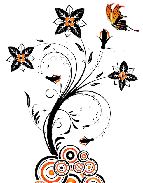 flower background with butterfly and circle, element for design, vector illustration