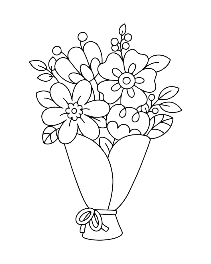 Vektor flower bouquet printable coloring page