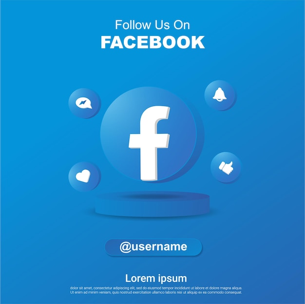 Følg oss på Facebook sosiale medier firkantet banner med 3d-logo