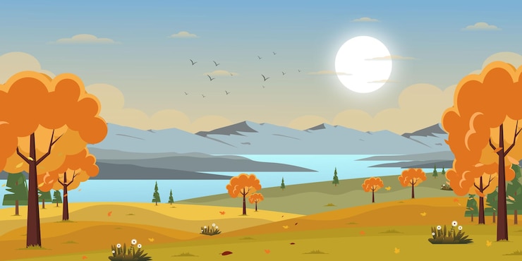 Vektor foliage season autumn landscape in flat style