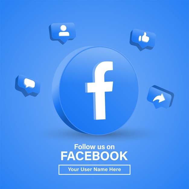Follow us on facebook with 3d logo in modern circle for social media icons logos or join us banner