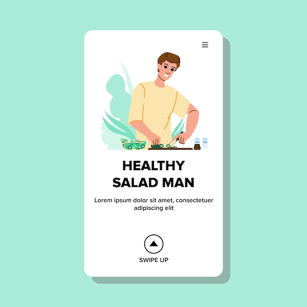 food healthy salad man vector diet vegetarian lifestyle meal eat happy food healthy salad man web flat cartoon illustration