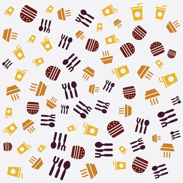 food icons in design patterns with various colors and shapes