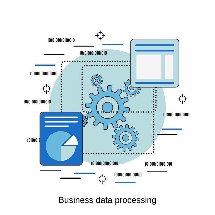 Vektor forretningsdatabehandling flat design stil vektor konsept illustrasjon