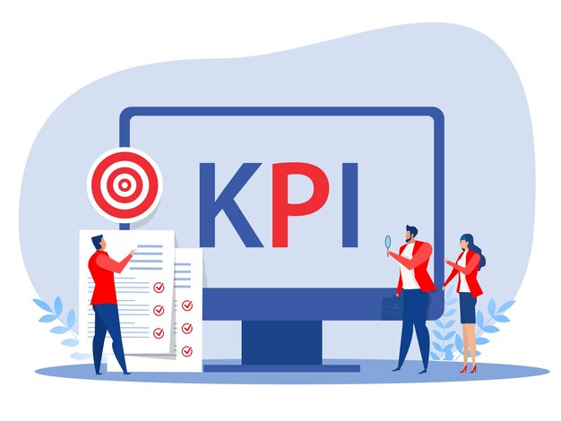 Forretningsfolk analytiker Kpi organisasjon med nøkkelindikator ord lettering typografi