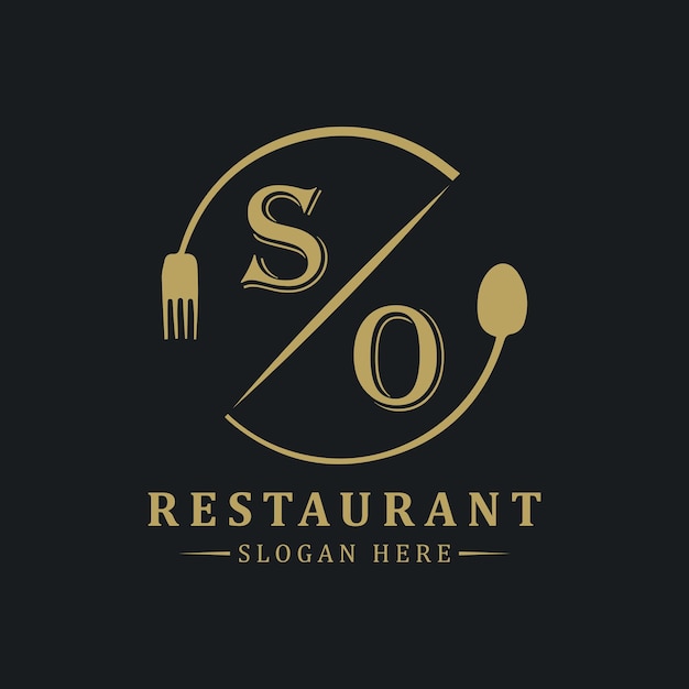 Første monogram logo med restaurant Circle shape logodesign