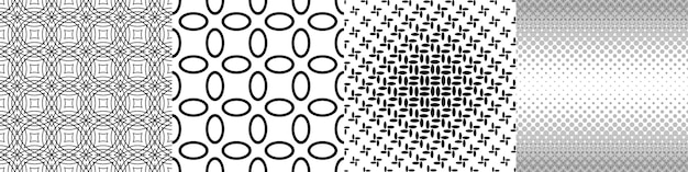 four monochrome geometric patterns