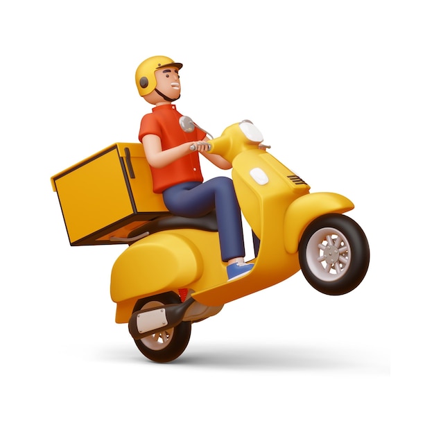Free vector 3d illustration delivery man on scooter