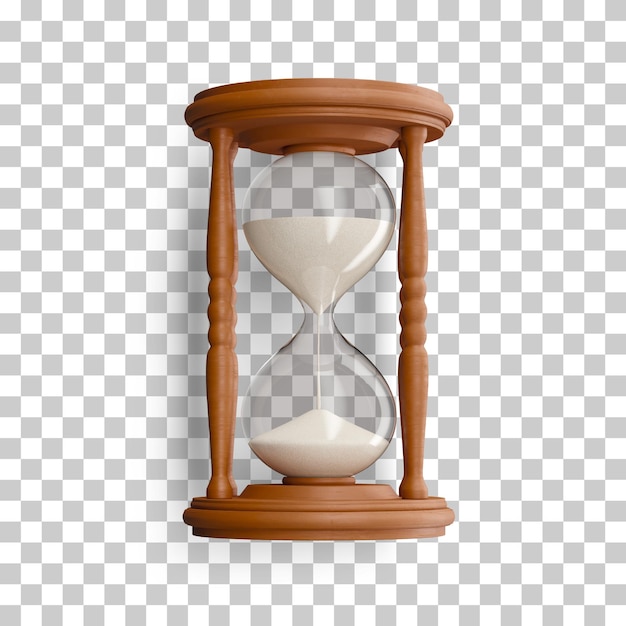 Free vector 3d realistic hourglass with running sand inside isolated on transparent background