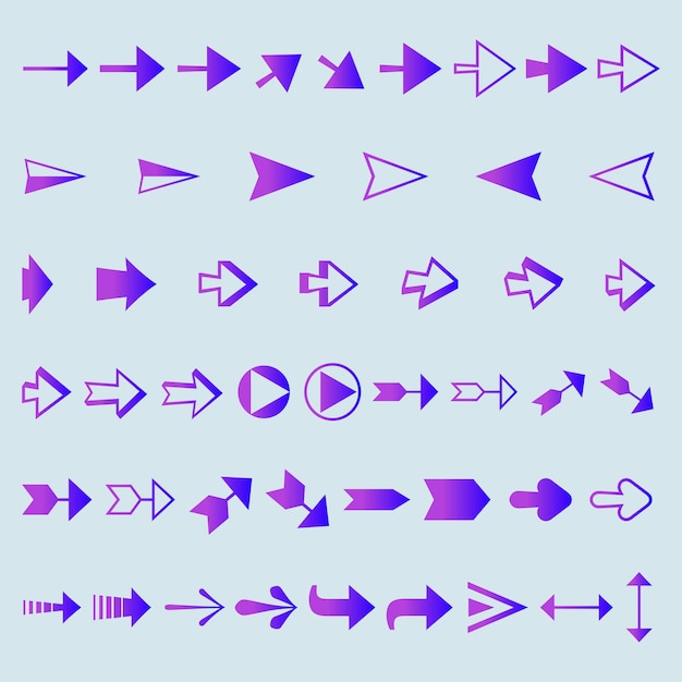 Free vector directional purple gradient arrow sign or icons set design