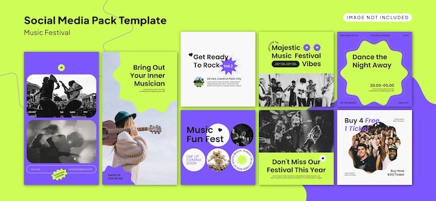 Free vector minimalist music social media template pack in green and blue theme