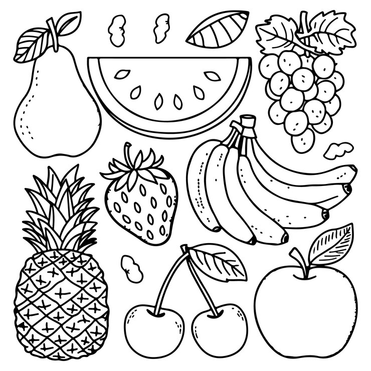 Vektor fruits coloring page for kids colouring book page illustration