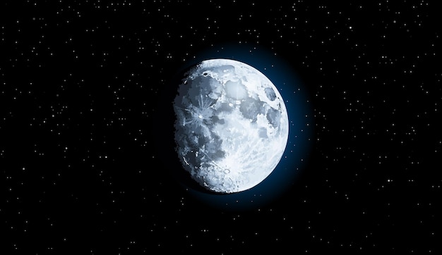 Full moon and bright stars Starry night sky background