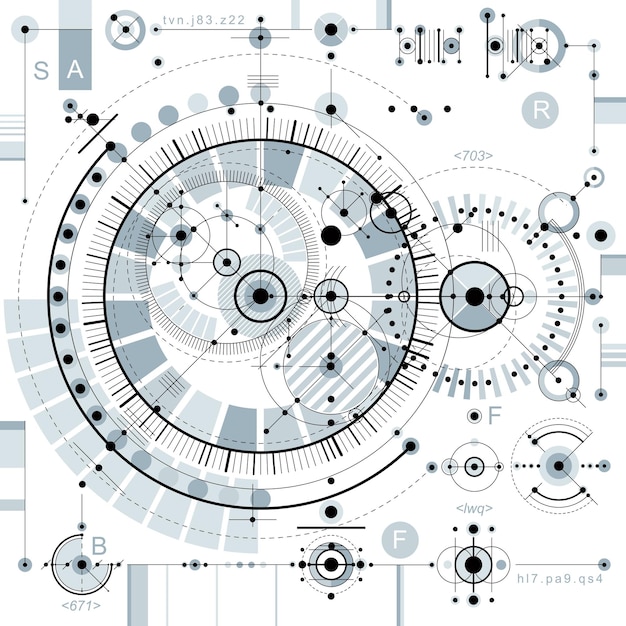 Future technology vector drawing, industrial wallpaper. Graphic illustration of engine or mechanism.