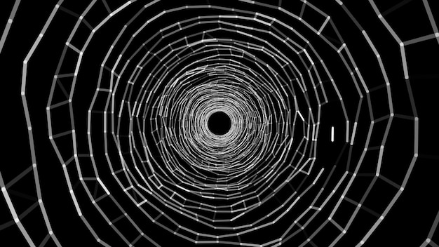 Futuristic black funnel Wireframe space travel tunnel Abstract blue wormhole with surface warp Vector illustration