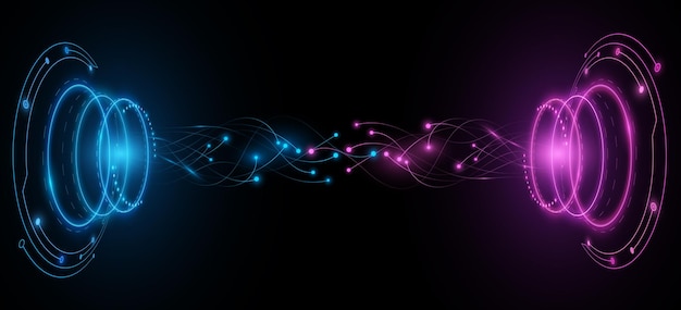 Futuristic digital 3D HUD circles with glowing neural connectors Hitech and scifi concept Big data visualization into cyberspace Vector illustration