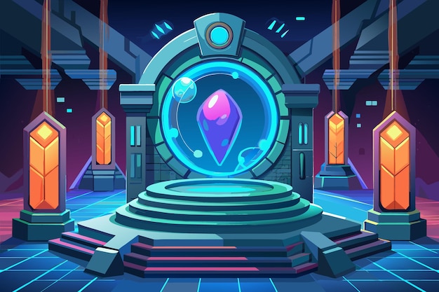Futuristic Glowing Portal Connect Realms Magic circle teleport podium with hologram effect