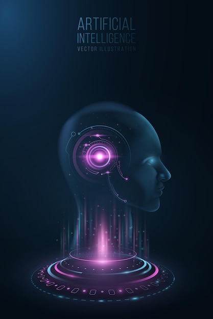 futuristic human face model with interface on his head