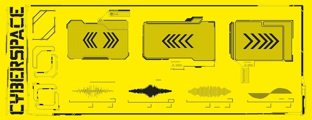 futuristic interface displaying digital elements in a vibrant yellow color scheme with directional arrows
