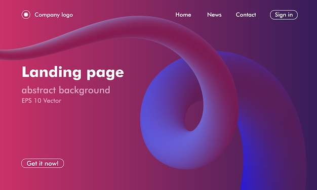 futuristic landing page with colorful dynamic spiral 3d line on gradient background